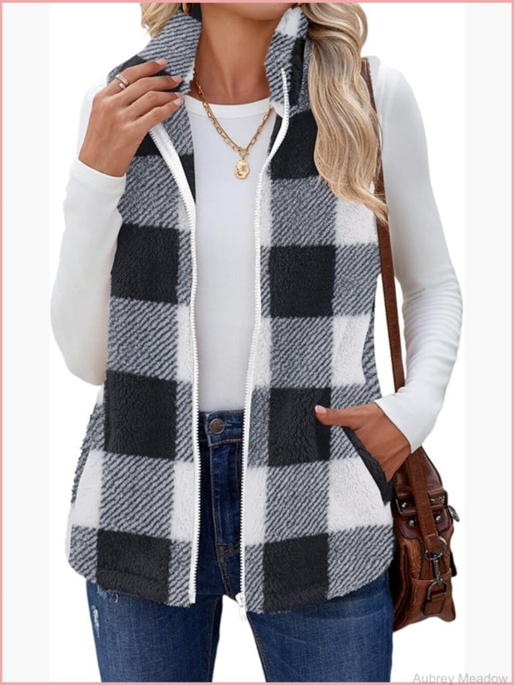 Sleeveless Sherpa Fleece Vest Zip Up Lightweight Fall Winter Coat with Pockets